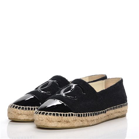 chanel espadrilles fabric and patents calfskin black|CHANEL.